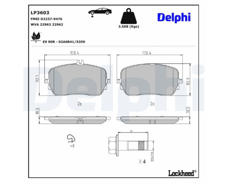 Brake Pad Set, disc brake LP3603 Delphi