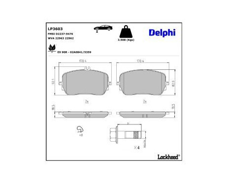 Brake Pad Set, disc brake LP3603 Delphi, Image 3