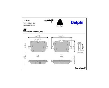 Brake Pad Set, disc brake LP3605 Delphi