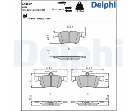 Brake Pad Set, disc brake LP3607 Delphi