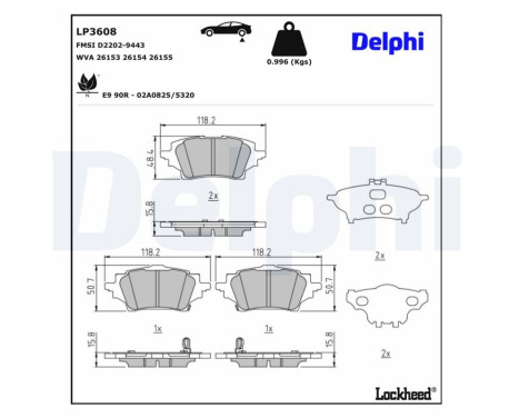 Brake Pad Set, disc brake LP3608 Delphi, Image 3