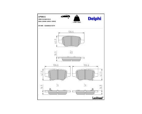 Brake Pad Set, disc brake LP3611 Delphi, Image 3