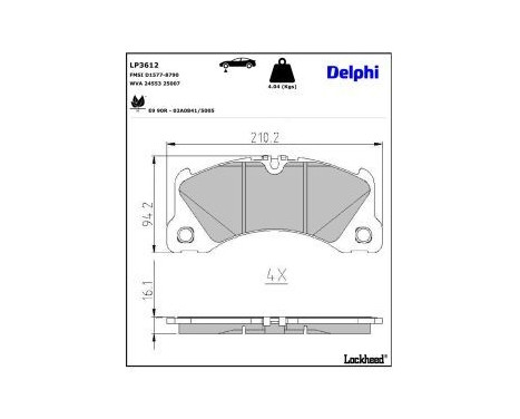 Brake Pad Set, disc brake LP3612 Delphi