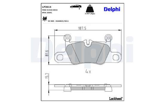 Brake Pad Set, disc brake LP3614 Delphi