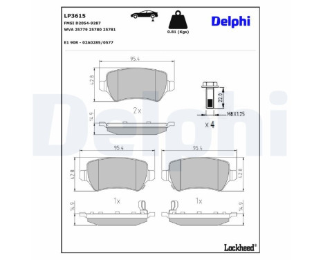 Brake Pad Set, disc brake LP3615 Delphi