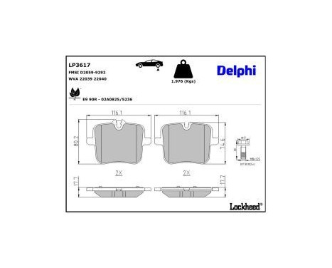 Brake Pad Set, disc brake LP3617 Delphi