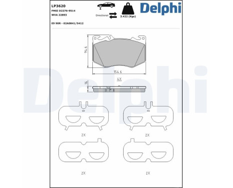 Brake Pad Set, disc brake LP3620 Delphi