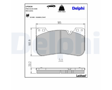 Brake Pad Set, disc brake LP3626 Delphi