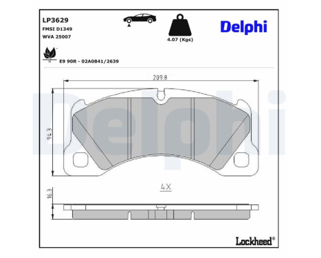 Brake Pad Set, disc brake LP3629 Delphi