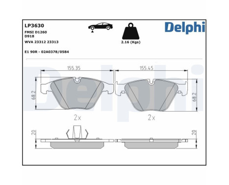 Brake Pad Set, disc brake LP3630 Delphi