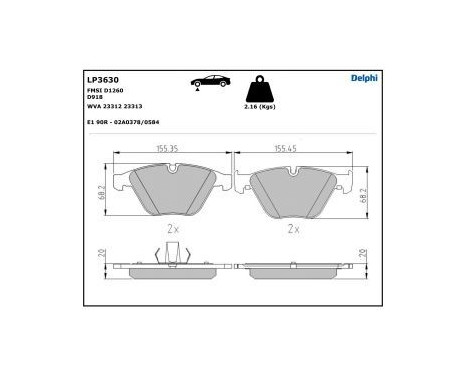 Brake Pad Set, disc brake LP3630 Delphi, Image 3