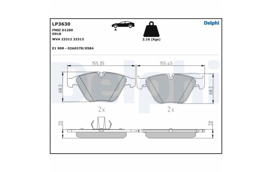 Brake Pad Set, disc brake LP3630 Delphi, Image 3