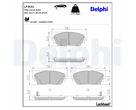 Brake pad set, disc brake LP3632 Delphi, Image 3