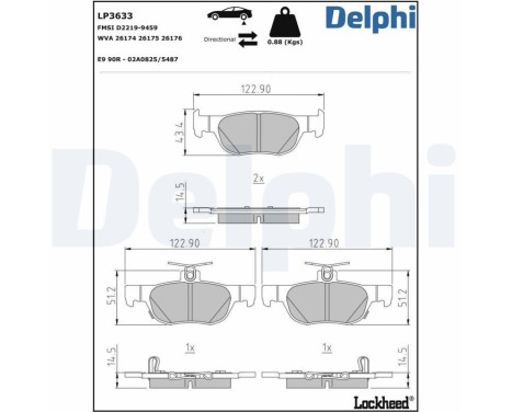 Brake Pad Set, disc brake LP3633 Delphi