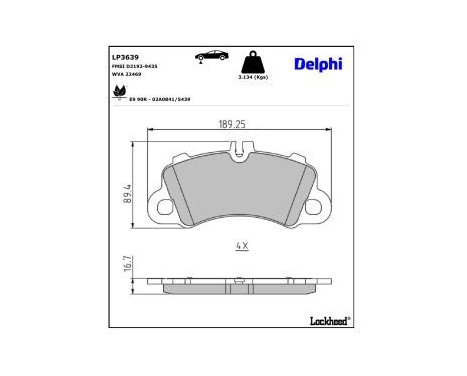 Brake Pad Set, disc brake LP3639 Delphi