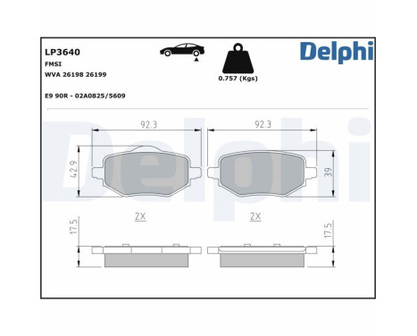 Brake pad set, disc brake LP3640 Delphi