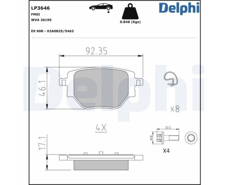 Brake Pad Set, disc brake LP3646 Delphi