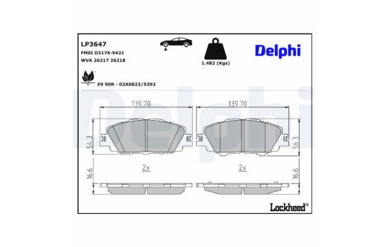 Brake Pad Set, disc brake LP3647 Delphi