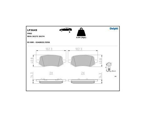 Brake Pad Set, disc brake LP3649 Delphi, Image 3