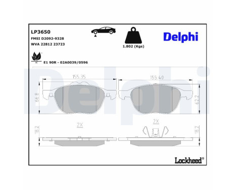 Brake Pad Set, disc brake LP3650 Delphi, Image 3
