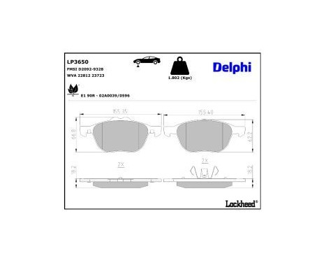 Brake Pad Set, disc brake LP3650 Delphi, Image 3