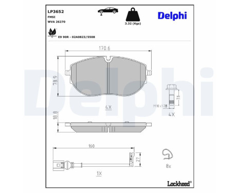 Brake Pad Set, disc brake LP3652 Delphi