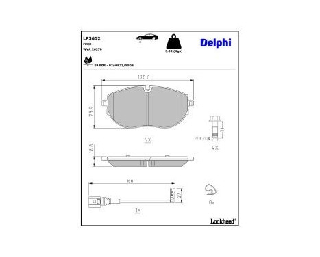 Brake Pad Set, disc brake LP3652 Delphi, Image 4