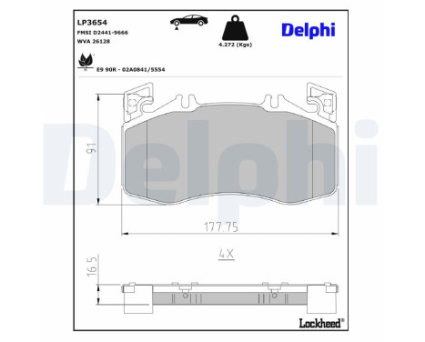 Brake pad set, disc brake LP3654 Delphi