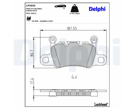 Brake pad set, disc brake LP3655 Delphi