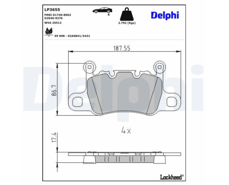 Brake pad set, disc brake LP3655 Delphi