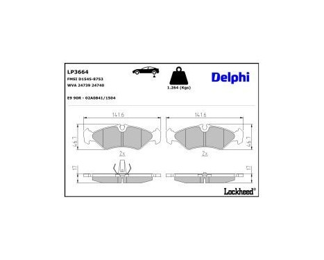 Brake Pad Set, disc brake LP3664 Delphi