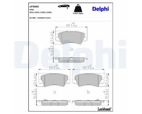 Brake Pad Set, disc brake LP3665 Delphi