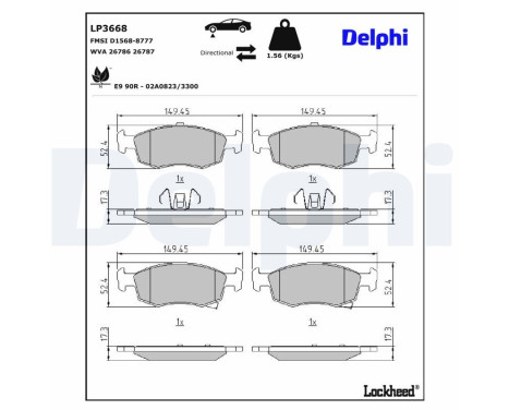 Brake Pad Set, disc brake LP3668 Delphi