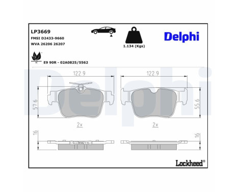 Brake Pad Set, disc brake LP3669 Delphi