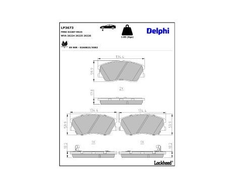 Brake Pad Set, disc brake LP3673 Delphi, Image 2