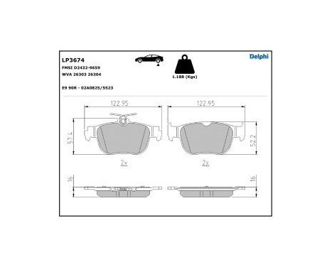 Brake Pad Set, disc brake LP3674 Delphi, Image 3
