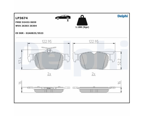 Brake Pad Set, disc brake LP3674 Delphi, Image 3