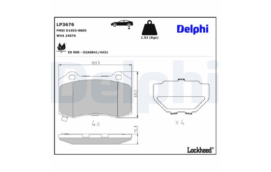 Brake Pad Set, disc brake LP3676 Delphi