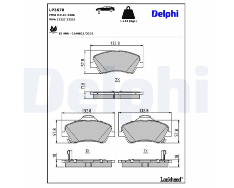 Brake Pad Set, disc brake LP3678 Delphi