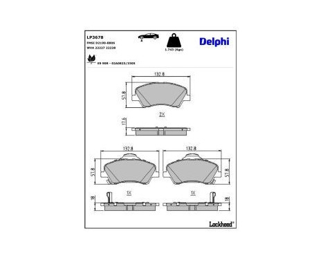 Brake Pad Set, disc brake LP3678 Delphi, Image 3
