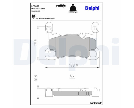Brake pad set, disc brake LP3680 Delphi, Image 2