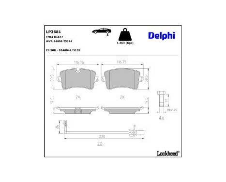 Brake Pad Set, disc brake LP3681 Delphi