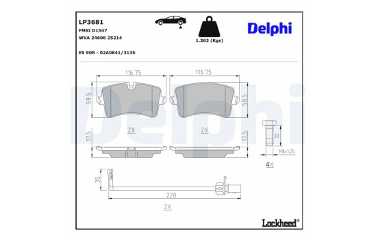 Brake Pad Set, disc brake LP3681 Delphi