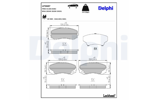 Brake Pad Set, disc brake LP3687 Delphi