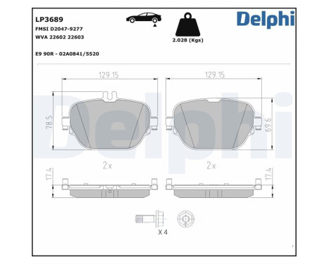 Brake pad set, disc brake LP3689 Delphi