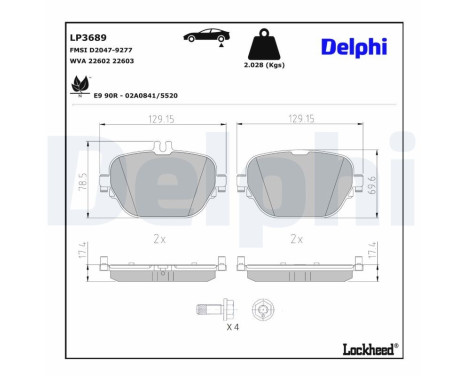 Brake pad set, disc brake LP3689 Delphi