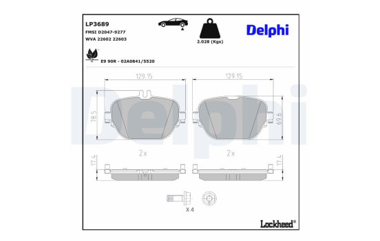 Brake pad set, disc brake LP3689 Delphi