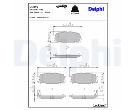 Brake pad set, disc brake LP3690 Delphi