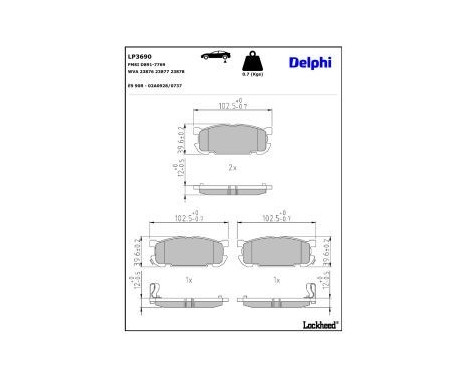 Brake pad set, disc brake LP3690 Delphi