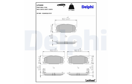 Brake pad set, disc brake LP3690 Delphi
